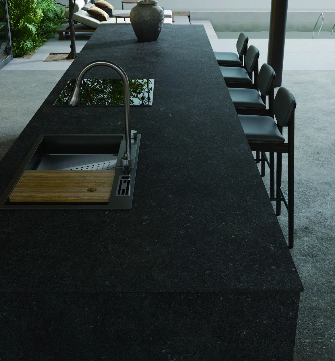 Pierre Black 12T porcelain tile installation example