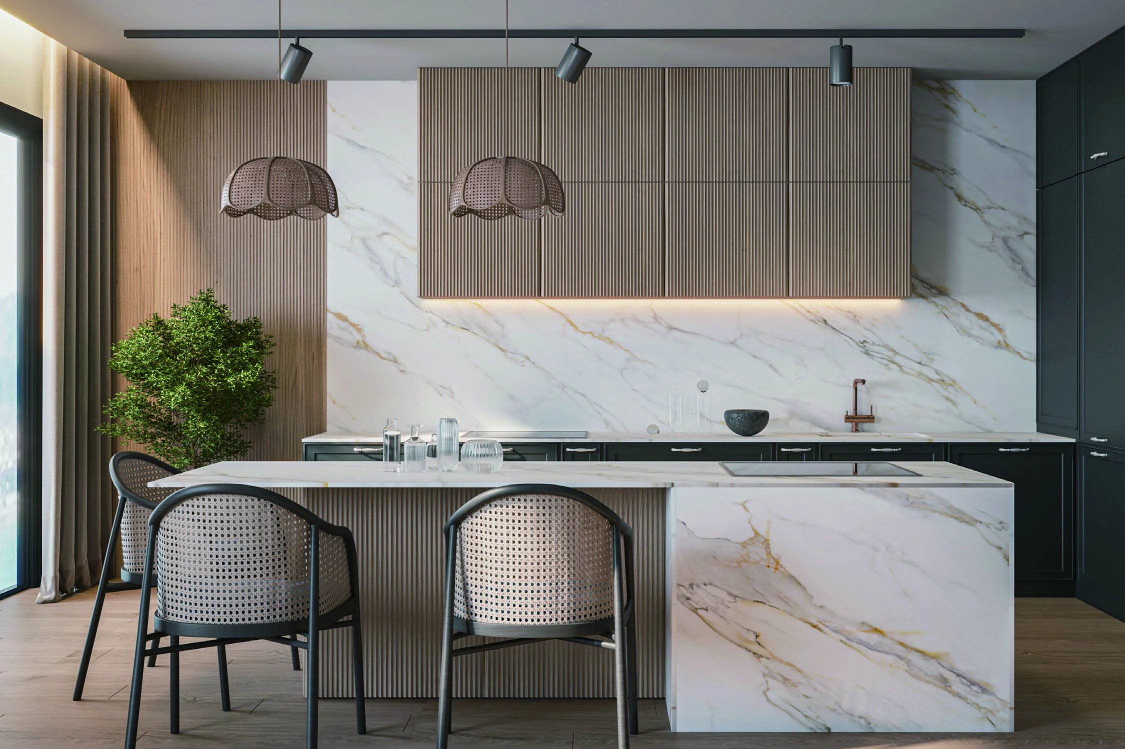 Statuario Gold 6T porcelain tile installation example