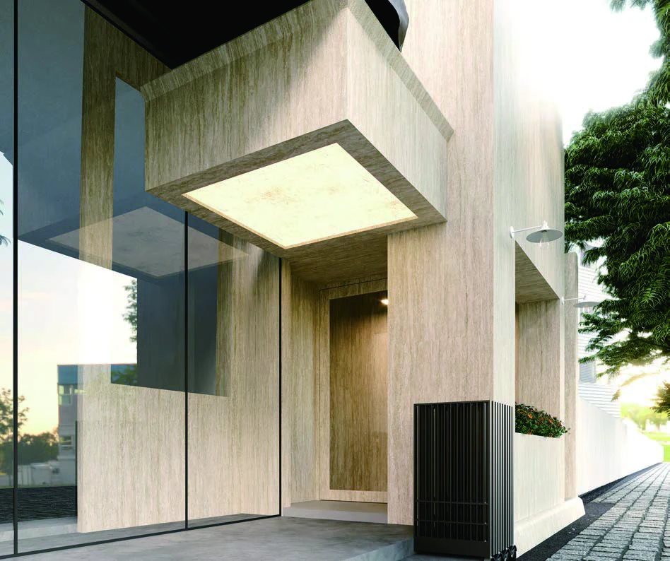 Travertine Roman 12T porcelain tile installation example